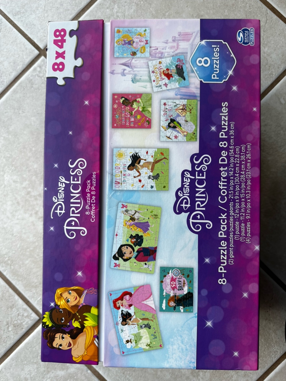 Disney Princess 8-Pack Jigsaw Puzzle Set - Purple, Pink, Blue, Green